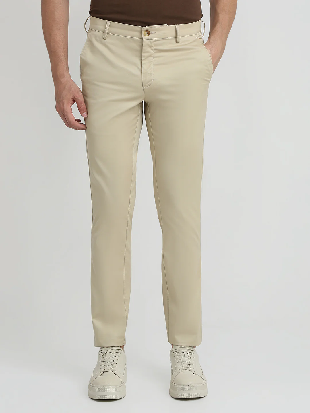 Colorplus Men Brown Twill Slim Fit Cotton Trouser