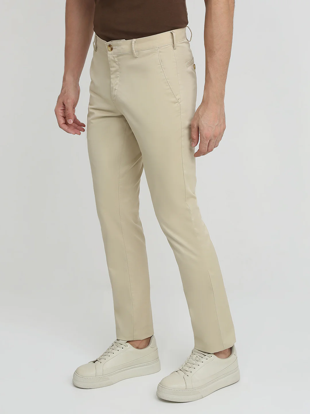 Colorplus Men Brown Twill Slim Fit Cotton Trouser - Image 2