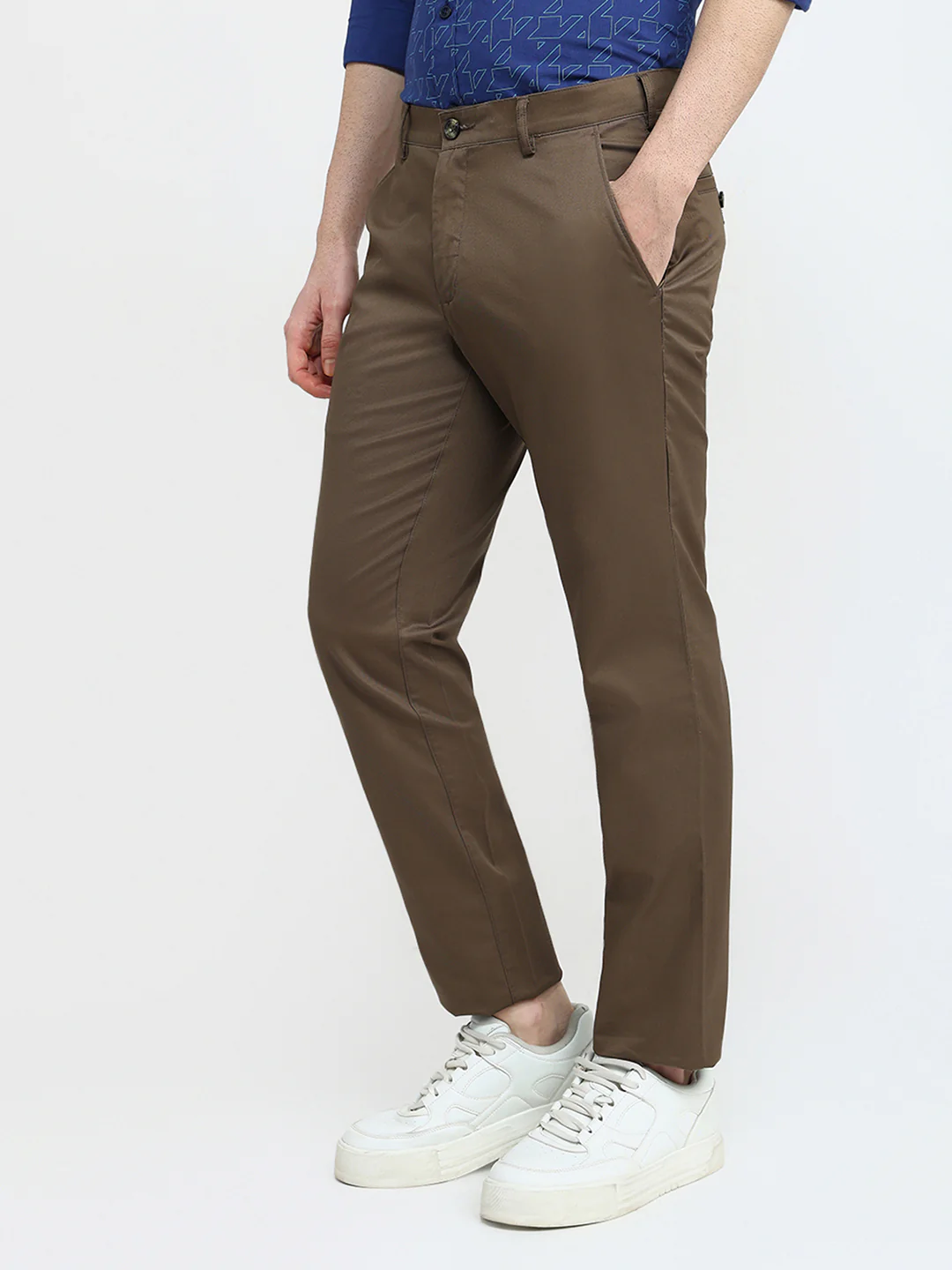 Colorplus Men Brown Twill Slim Fit Cotton Trouser - Image 2