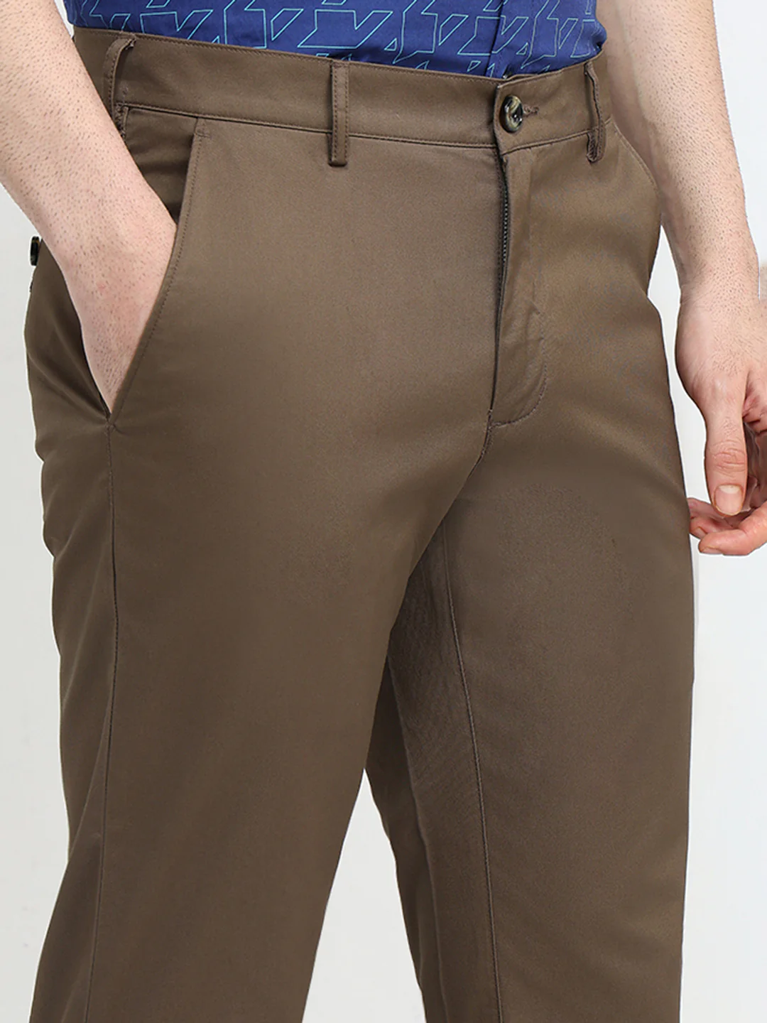 Colorplus Men Brown Twill Slim Fit Cotton Trouser - Image 6