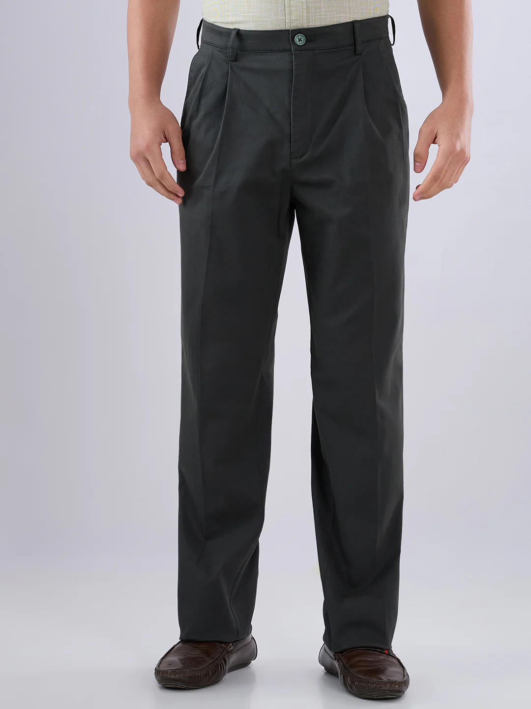 Colorplus Men Comfort Fit Twill Pattern Cotton Blend Double Pleat Trouser