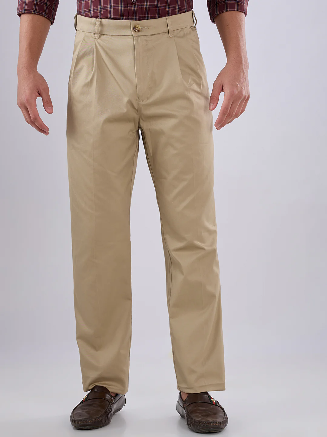 Colorplus Men Comfort Fit Twill Pattern Pure Cotton Double Pleat Trouser
