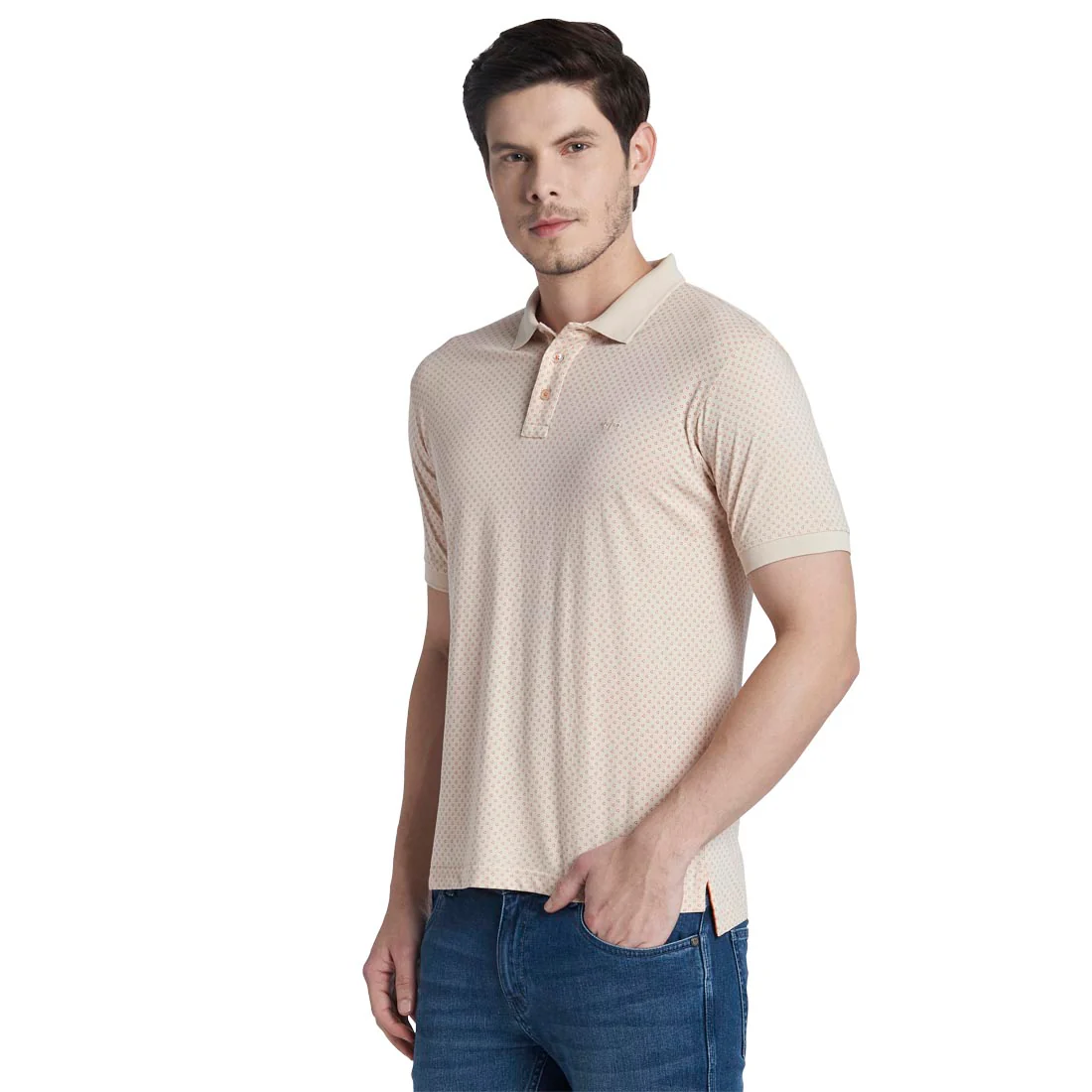 Colorplus Men Cream Print Slim Fit Cotton Half Sleeve T-Shirt - Image 3