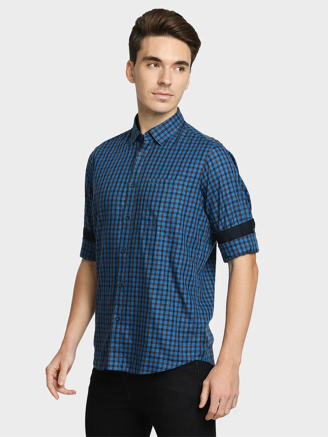 Colorplus Men Green Checkered Contemporary Fit Full Sleeve Spread Collar Shirt - Image 3