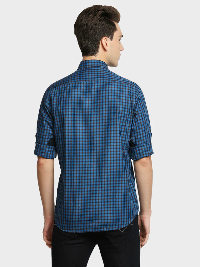 Colorplus Men Green Checkered Contemporary Fit Full Sleeve Spread Collar Shirt - Image 4