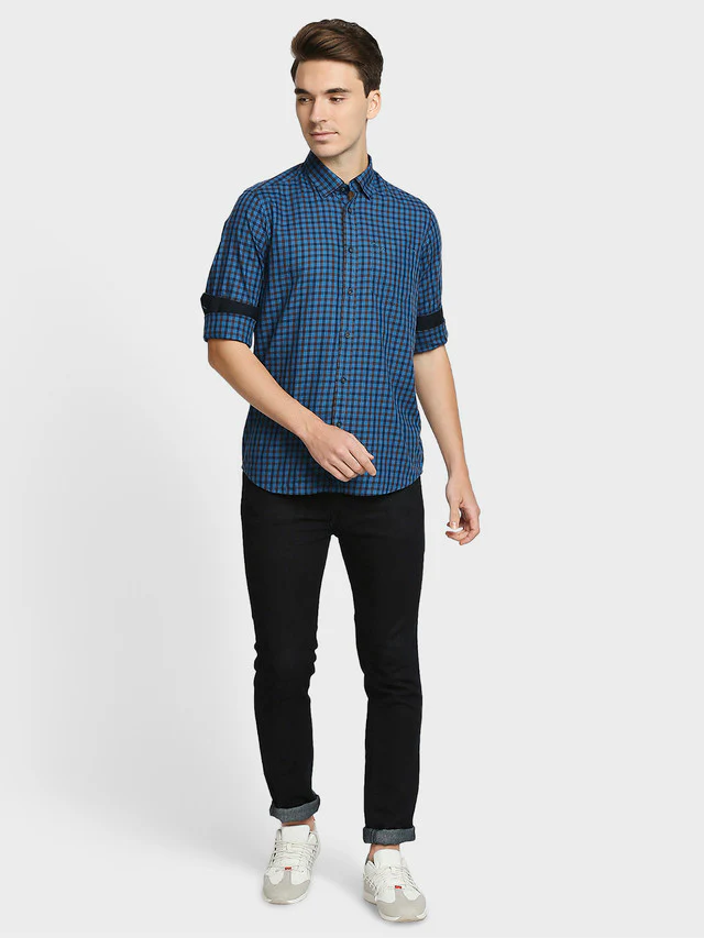 Colorplus Men Green Checkered Contemporary Fit Full Sleeve Spread Collar Shirt - Image 5