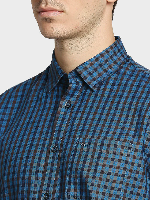 Colorplus Men Green Checkered Contemporary Fit Full Sleeve Spread Collar Shirt - Image 6