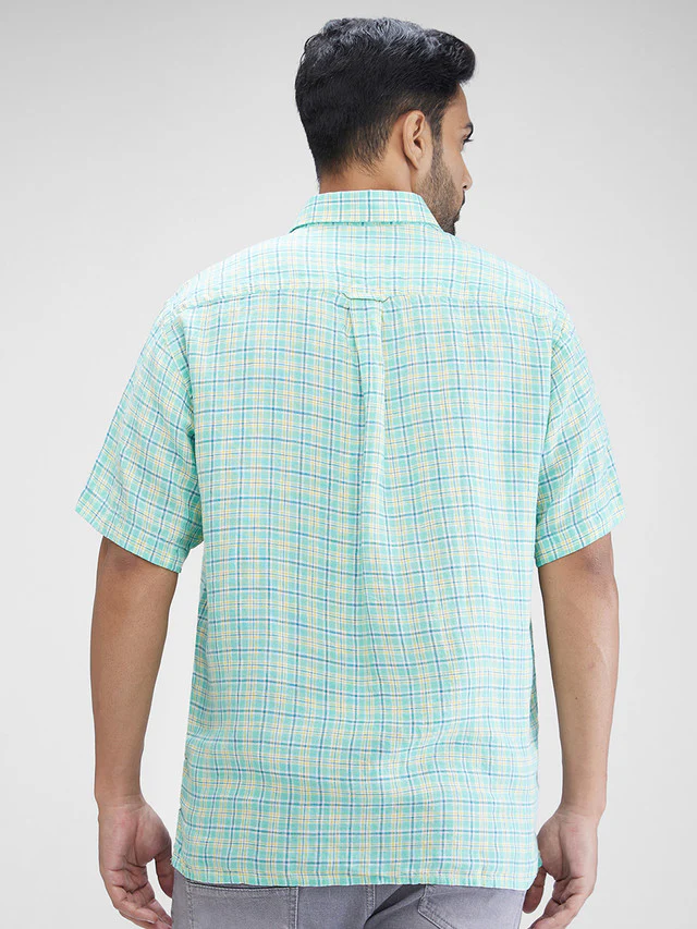 Colorplus Men Green Checkered Regular Fit Half Sleeve Spread Collar Shirt - Image 4