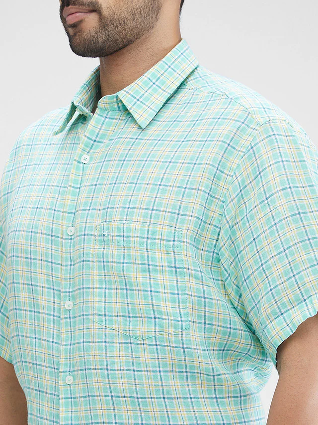 Colorplus Men Green Checkered Regular Fit Half Sleeve Spread Collar Shirt - Image 6