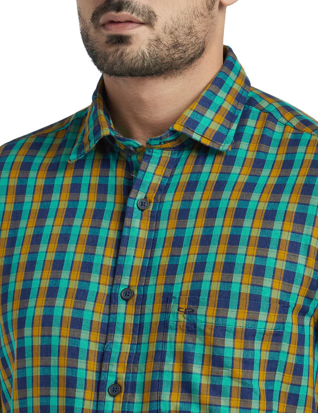 Colorplus Men Green Checkered Tailored Fit Full Sleeve Spread Collar Shirt - Image 6