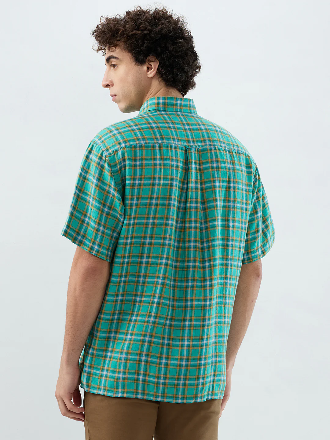 Colorplus Men Green Checks Comfort Fit Linen Casual Shirt - Image 4