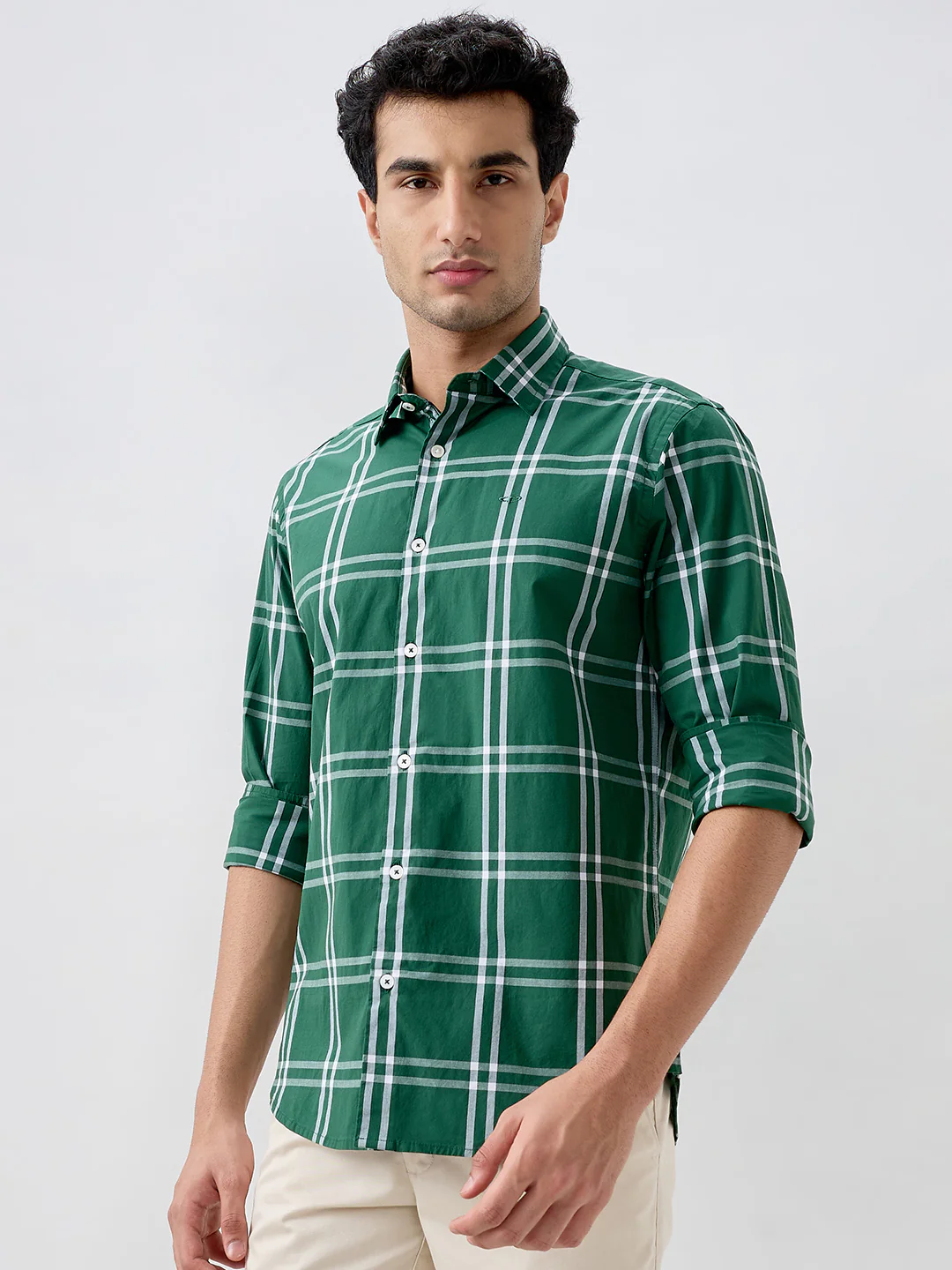 Colorplus Men Green Checks Regular Fit Cotton Blend Casual Shirt - Image 3