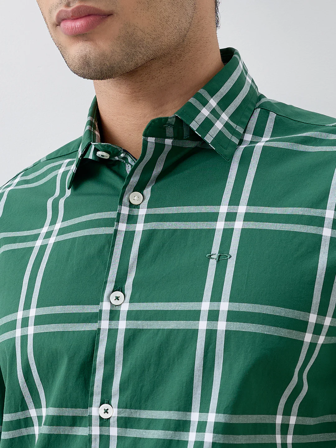 Colorplus Men Green Checks Regular Fit Cotton Blend Casual Shirt - Image 6