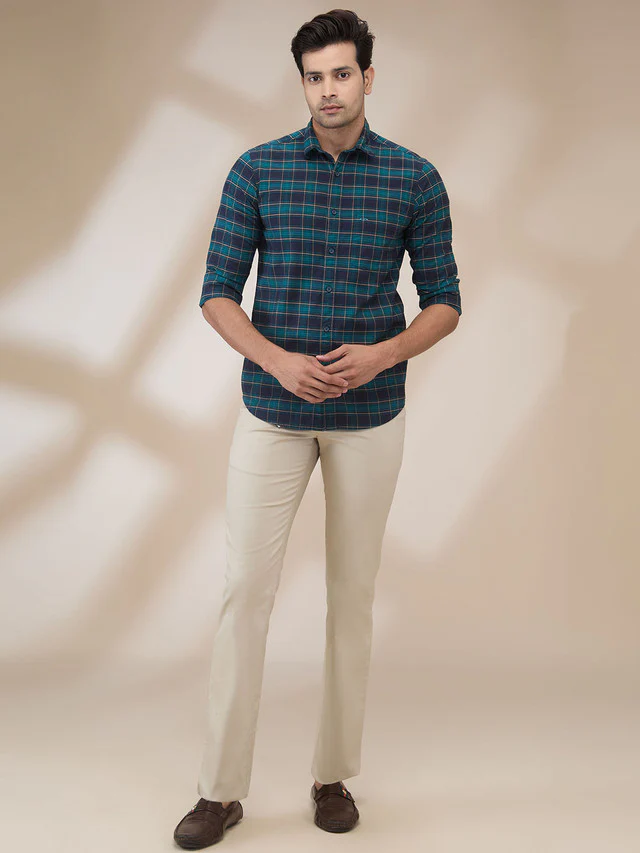 Colorplus Men Green Checks Regular Fit Cotton Casual Shirt - Image 2