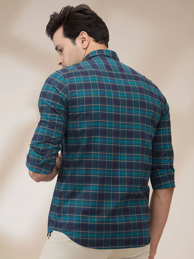 Colorplus Men Green Checks Regular Fit Cotton Casual Shirt - Image 5