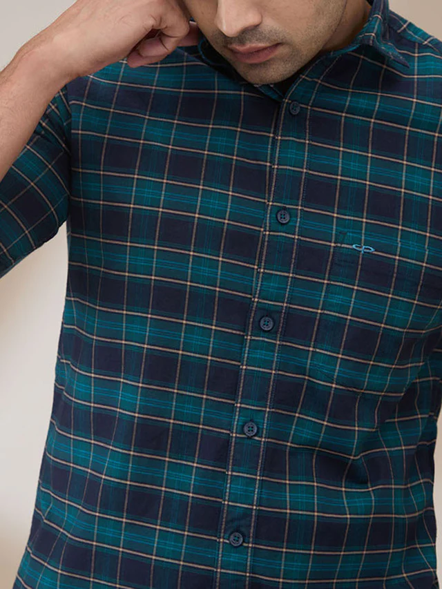 Colorplus Men Green Checks Regular Fit Cotton Casual Shirt - Image 6