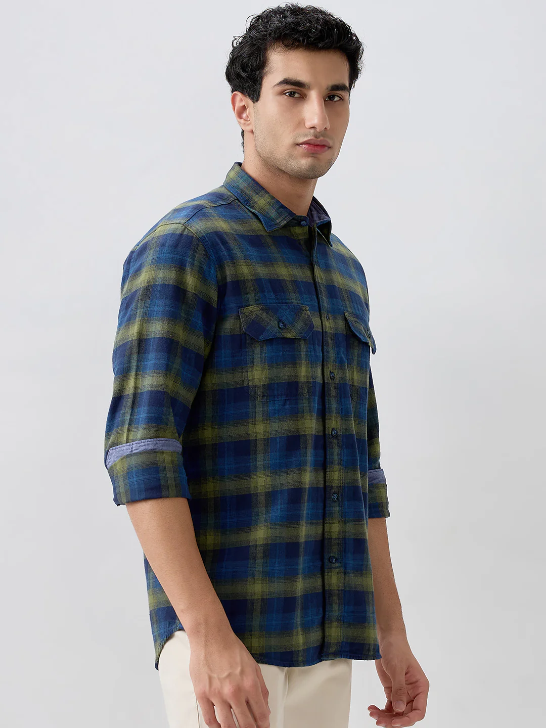 Colorplus Men Green Checks Regular Fit Cotton Casual Shirt - Image 2