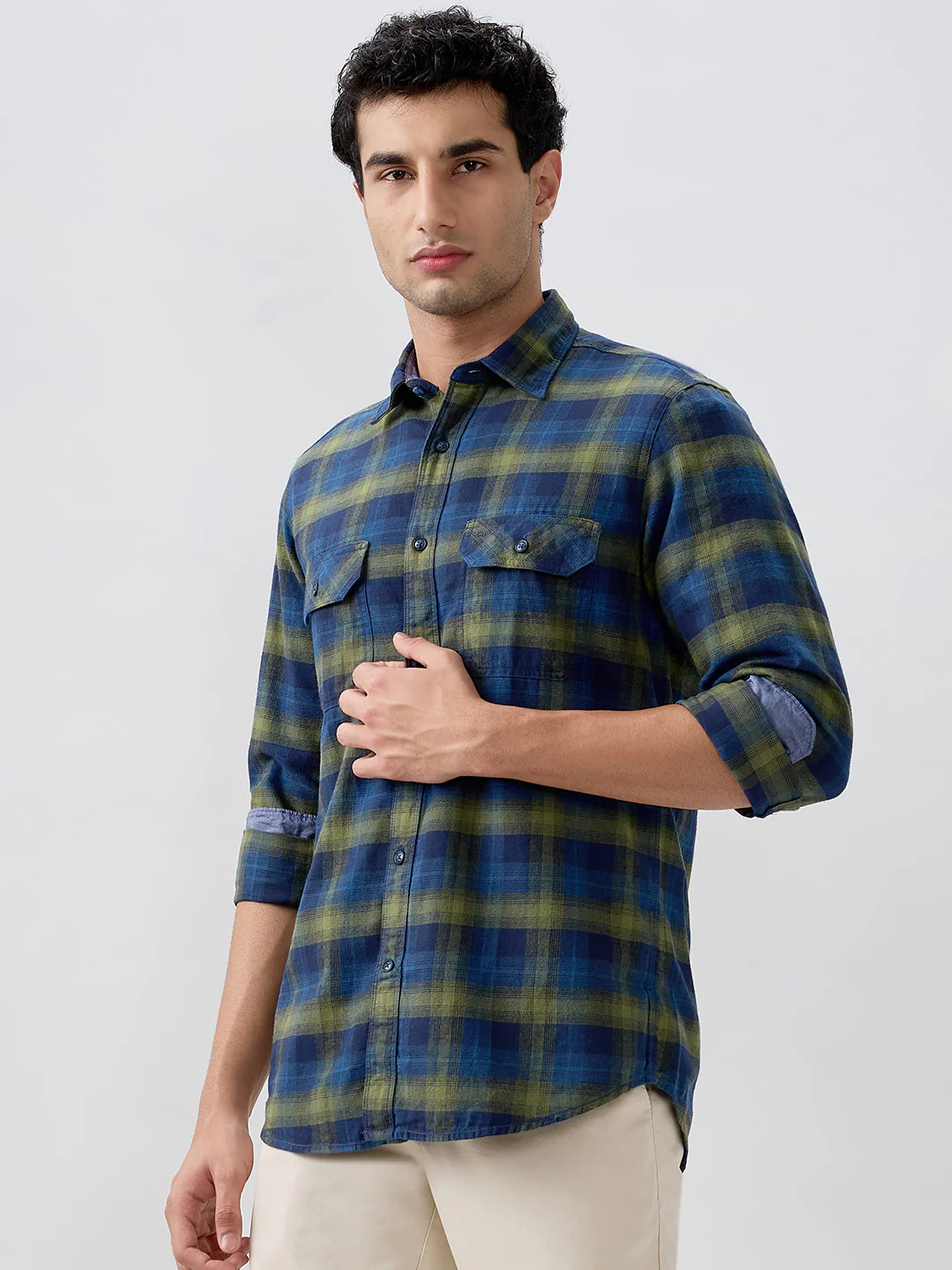 Colorplus Men Green Checks Regular Fit Cotton Casual Shirt - Image 3