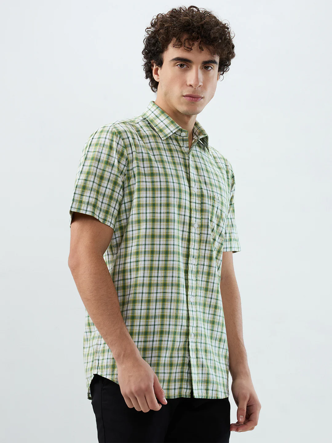 Colorplus Men Green Checks Regular Fit Cotton Casual Shirt - Image 2