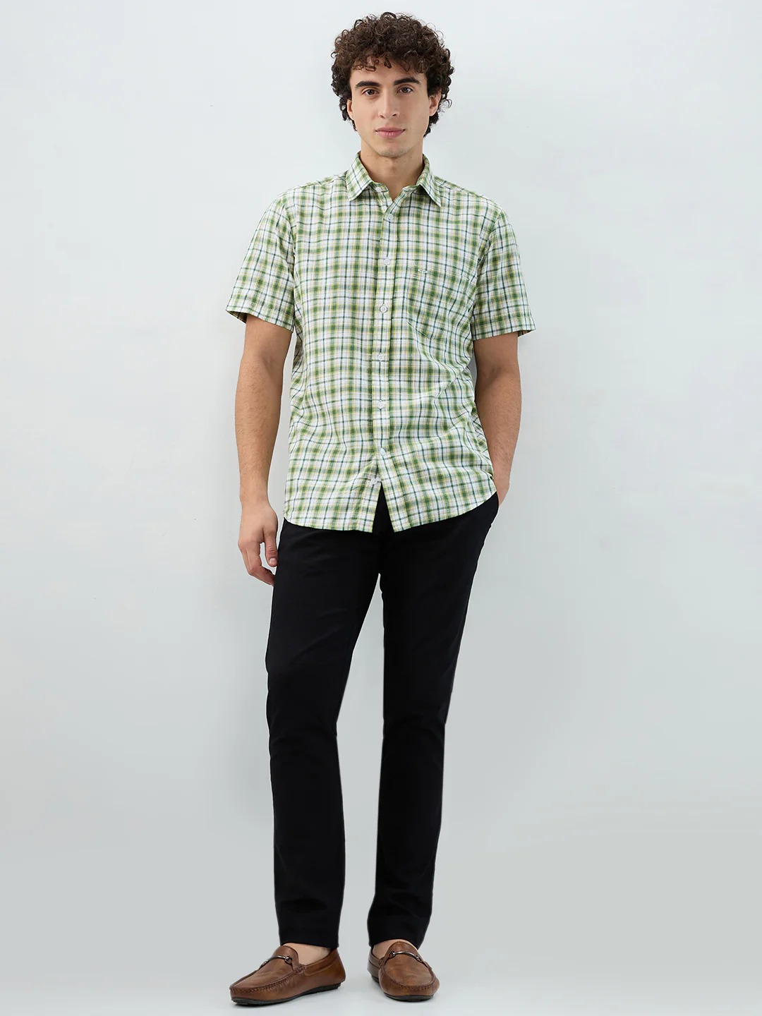 Colorplus Men Green Checks Regular Fit Cotton Casual Shirt - Image 5