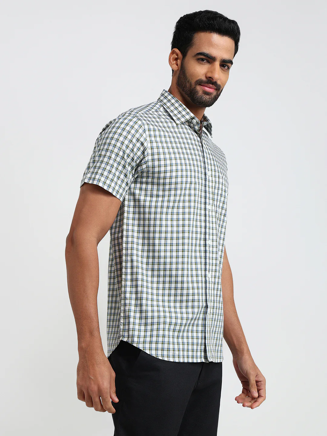 Colorplus Men Green Checks Regular Fit Cotton Casual Shirt - Image 3