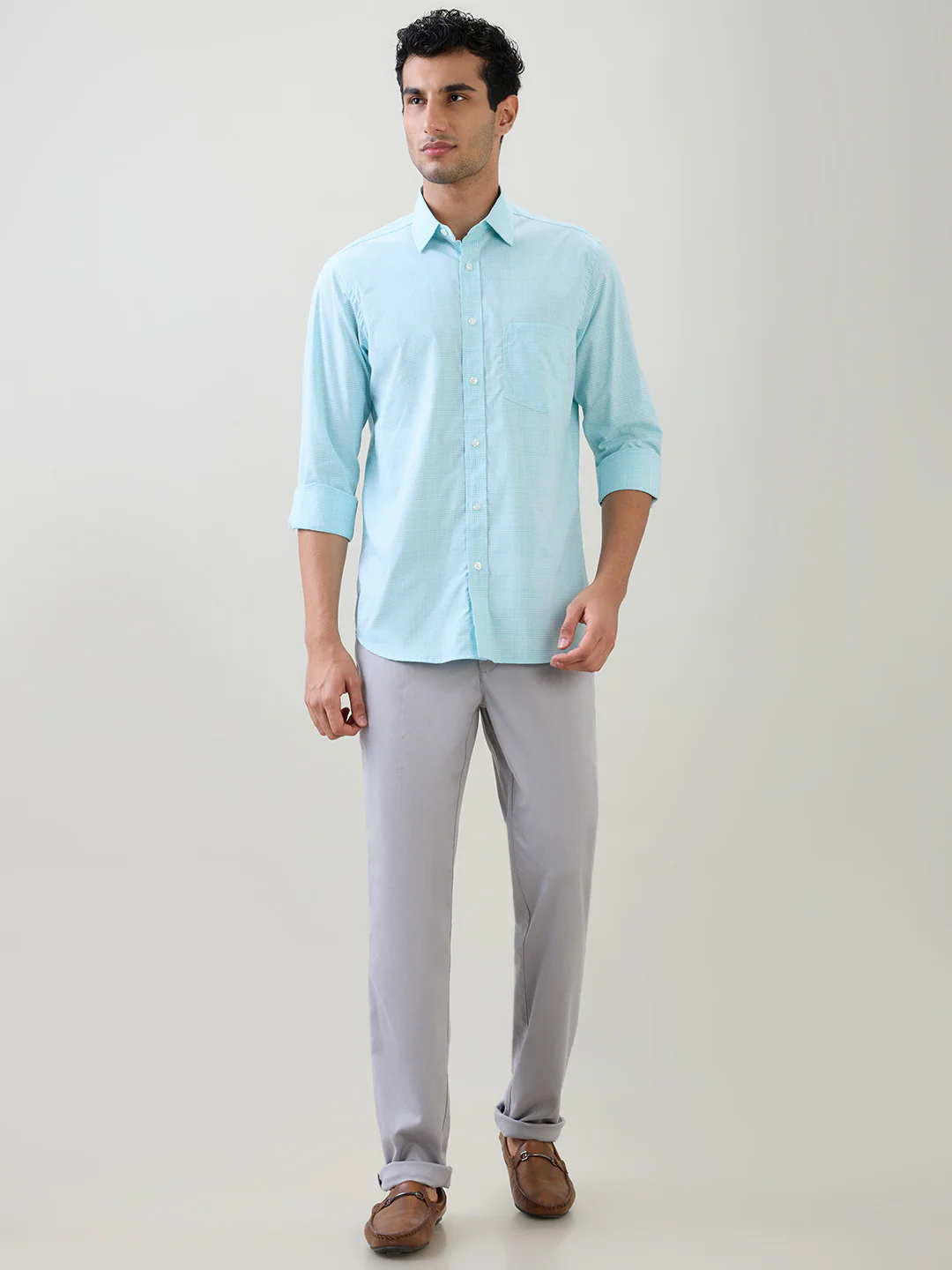 Colorplus Men Green Checks Regular Fit Cotton Full Sleeve Casual Shirt - Image 5