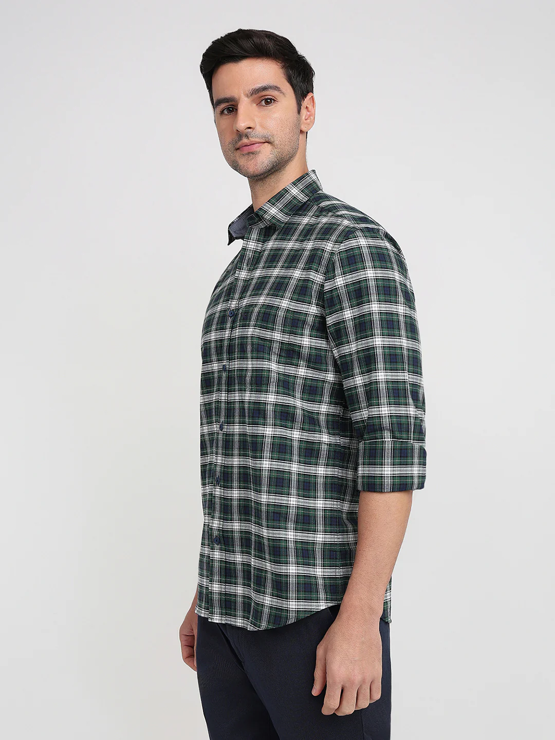 Colorplus Men Green Checks Regular Fit Cotton Full Sleeve Casual Shirt - Image 2