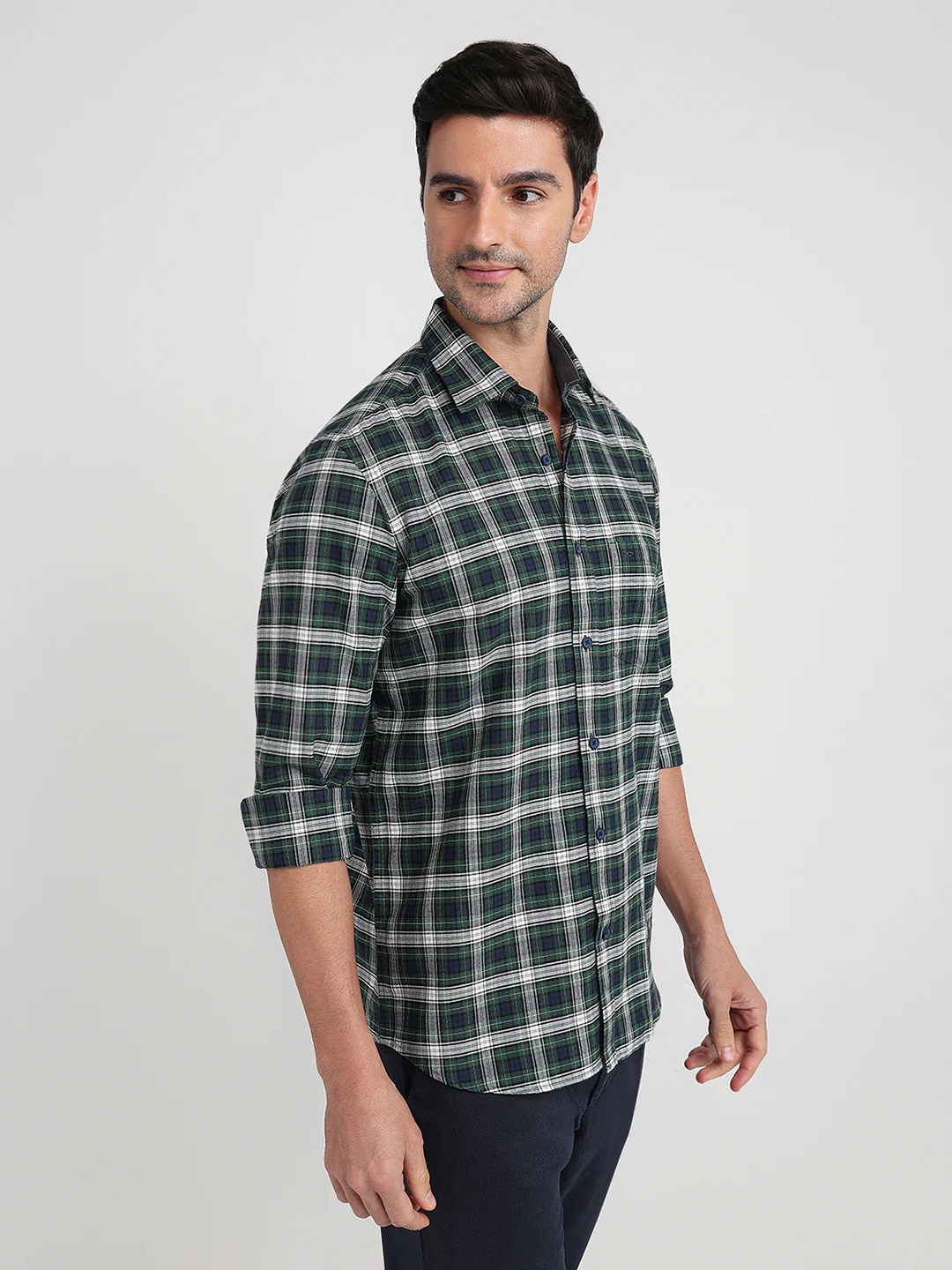 Colorplus Men Green Checks Regular Fit Cotton Full Sleeve Casual Shirt - Image 3