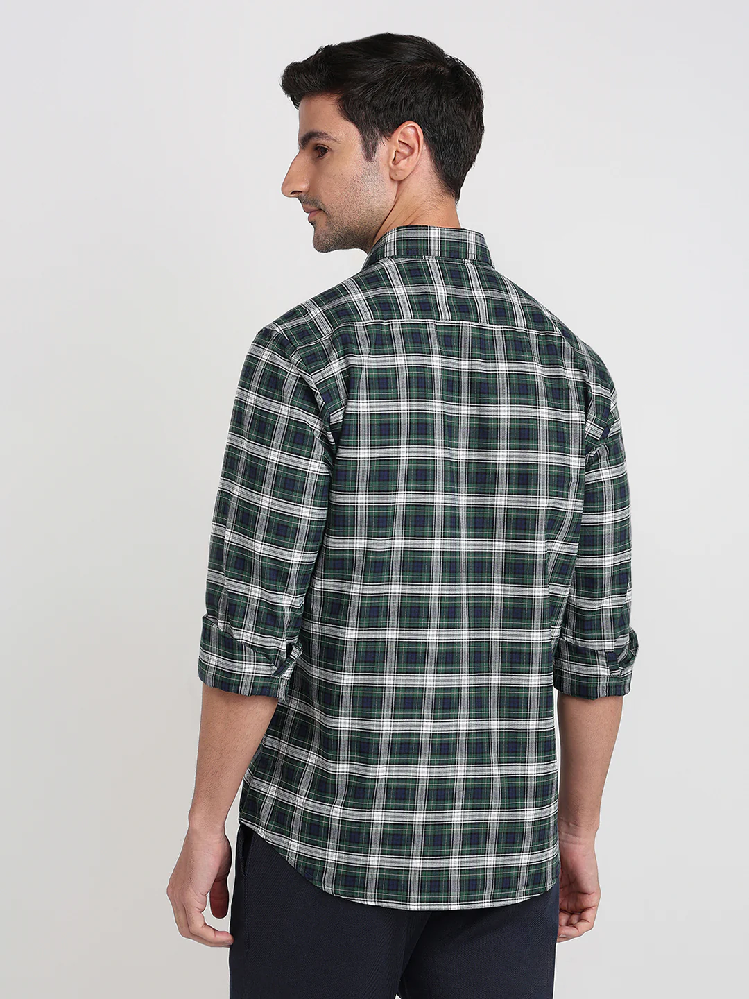 Colorplus Men Green Checks Regular Fit Cotton Full Sleeve Casual Shirt - Image 4