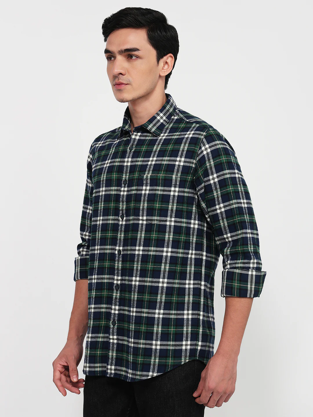 Colorplus Men Green Checks Slim Fit Cotton Casual Shirt - Image 2