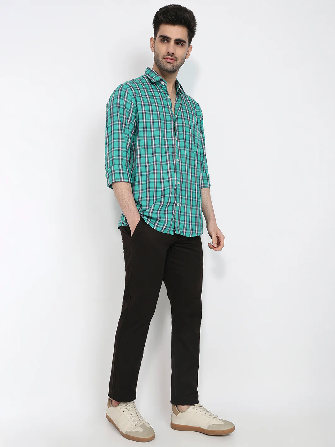 Colorplus Men Green Checks Tailored Fit Cotton Blend Shirt - Image 5