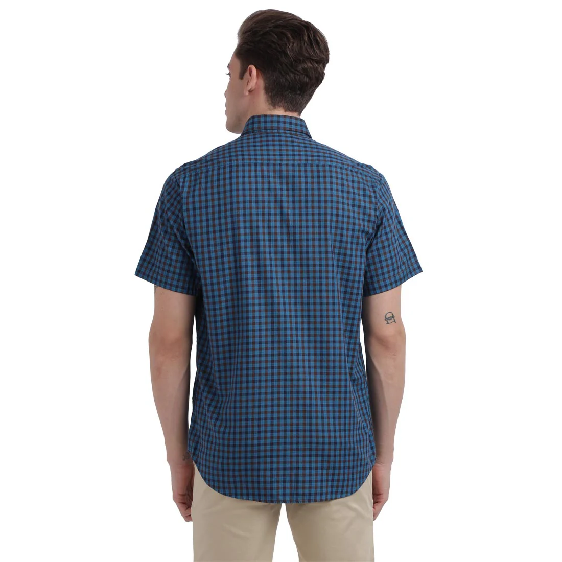 ColorPlus Men Green Checks Tailored Fit Cotton Half Sleeve Cut Away Collar Shirt - Image 4