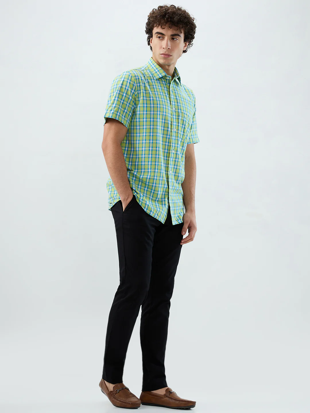 Colorplus Men Green Checks Tailored Fit Viscose Blend Casual Shirt - Image 6
