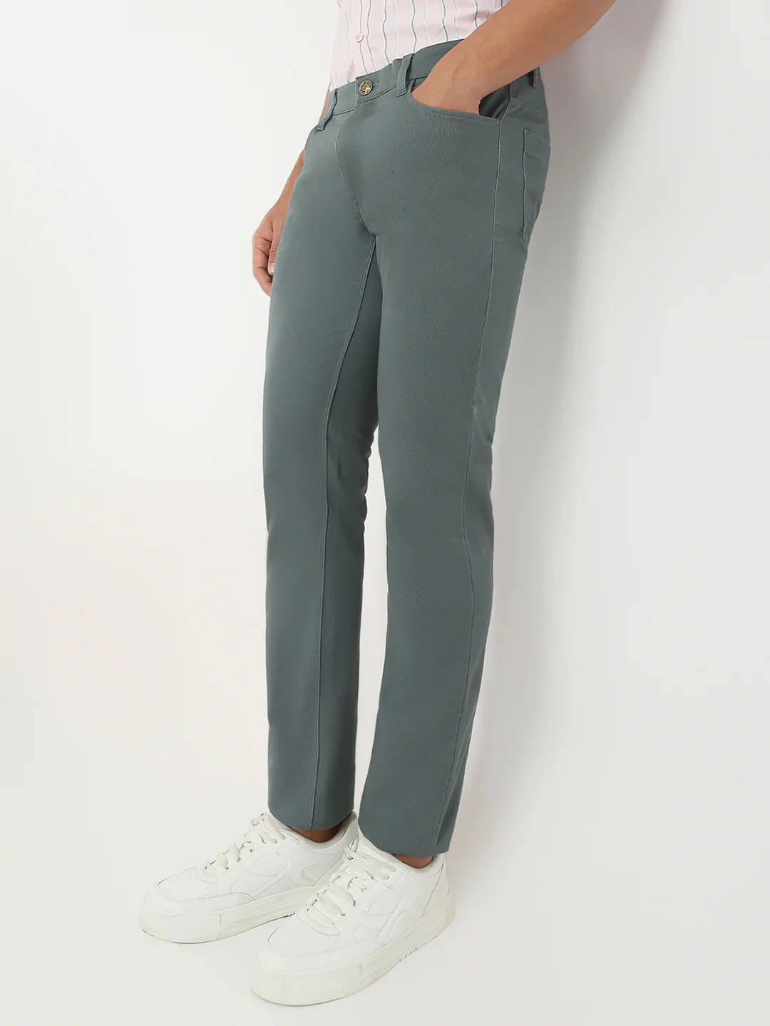 Colorplus Men Green Dobby Regular Fit Cotton Blend Trouser - Image 3