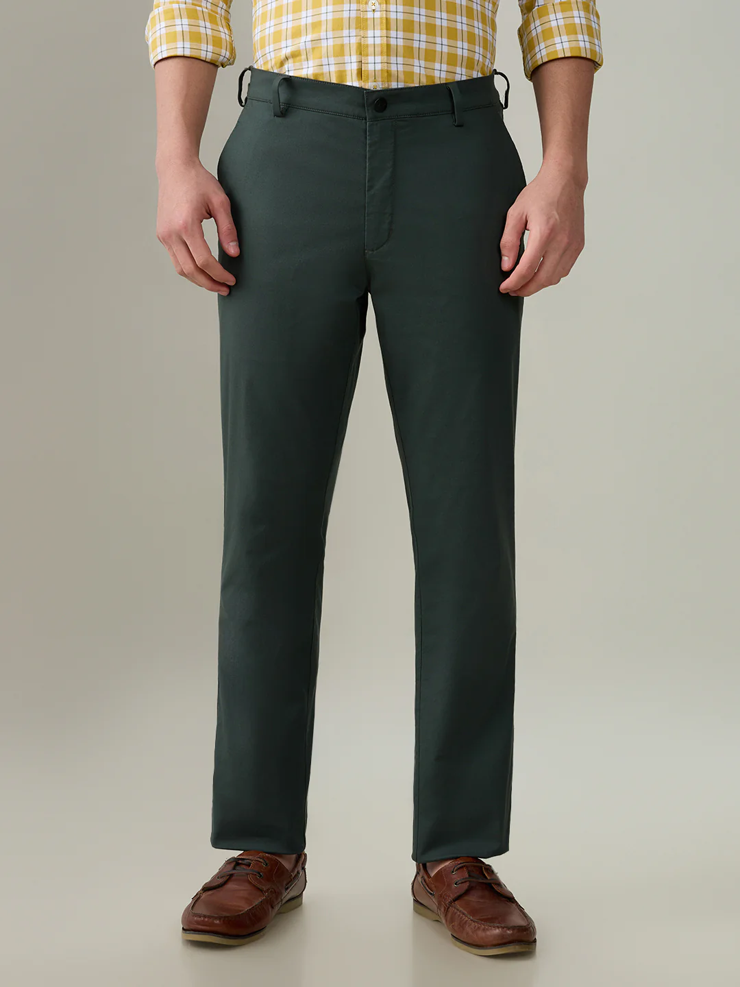 Colorplus Men Green Dobby Slim Fit Cotton Blend Trouser