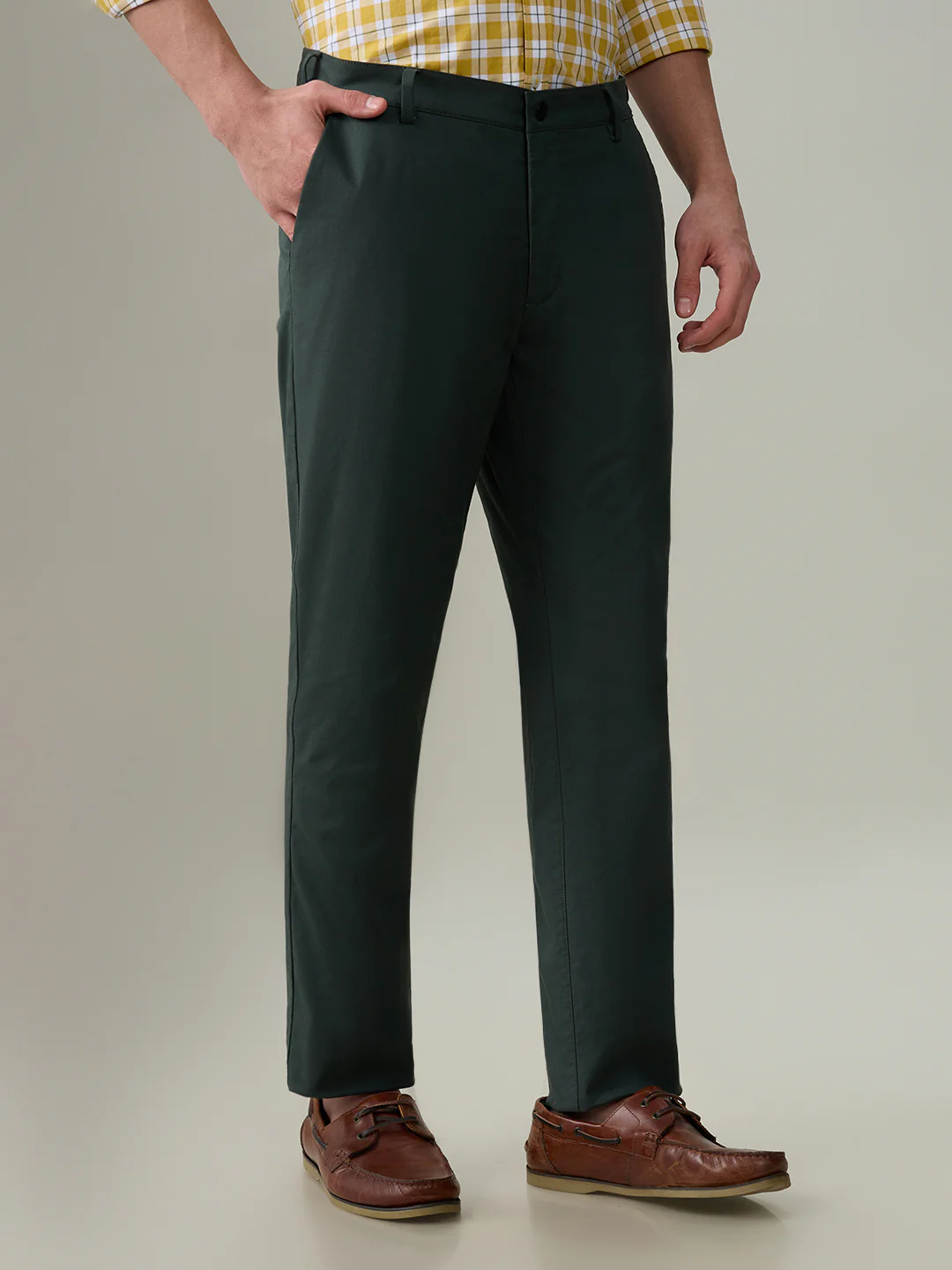 Colorplus Men Green Dobby Slim Fit Cotton Blend Trouser - Image 3
