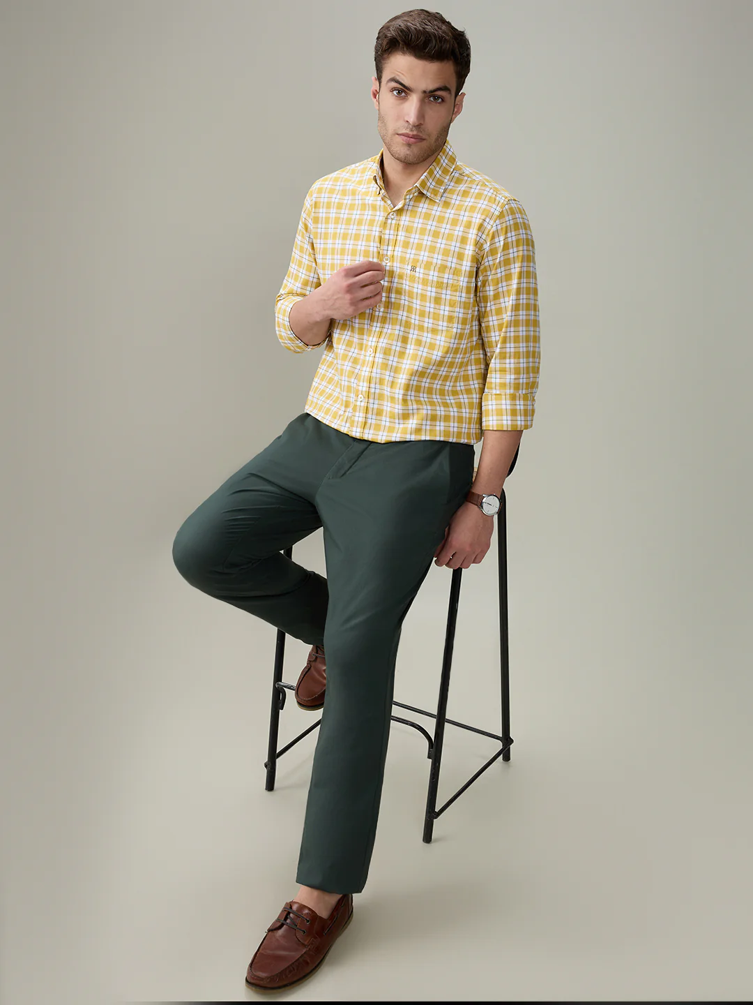 Colorplus Men Green Dobby Slim Fit Cotton Blend Trouser - Image 5