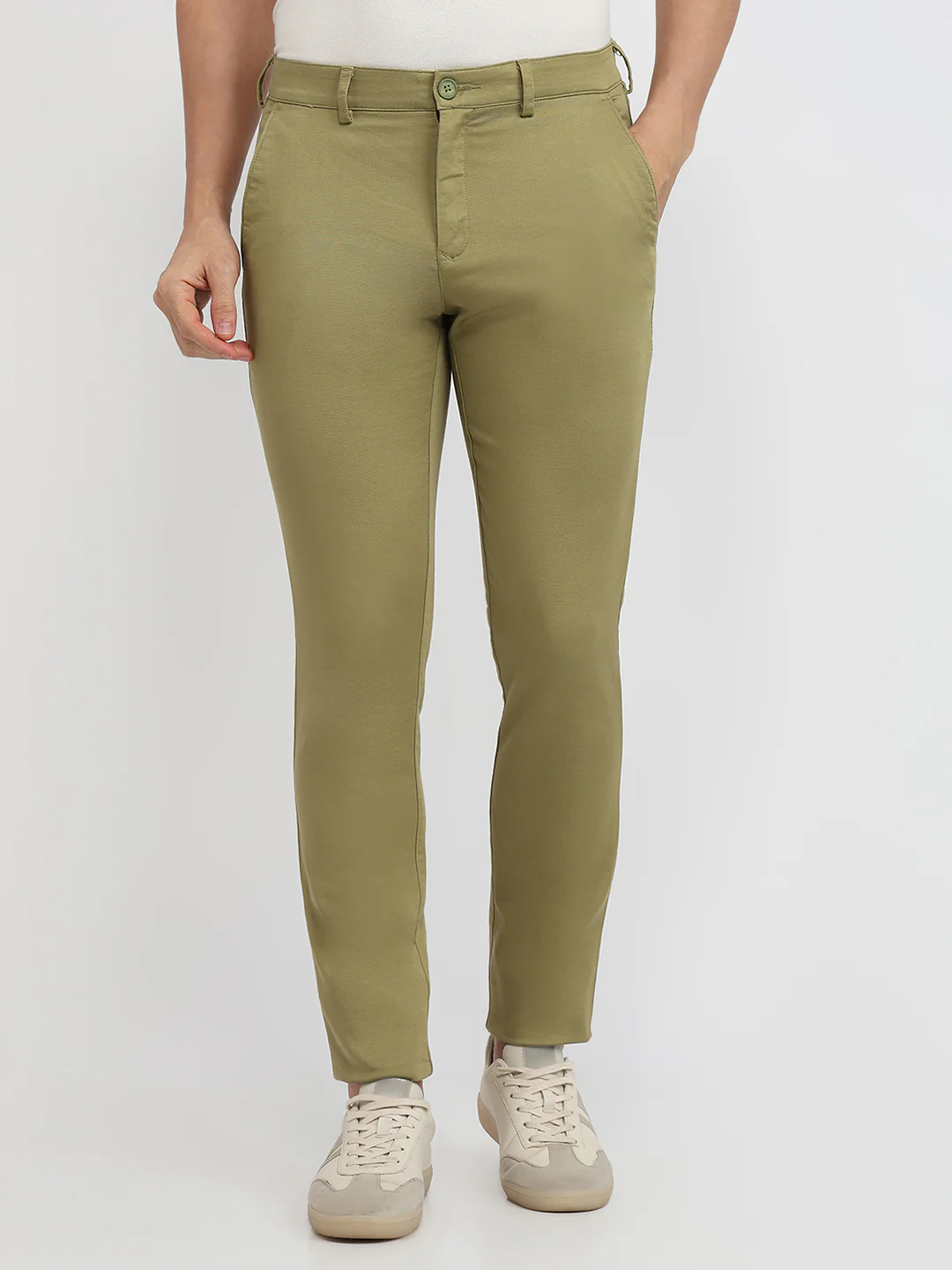 Colorplus Men Green Dobby Super Slim Fit Cotton Blend Trouser