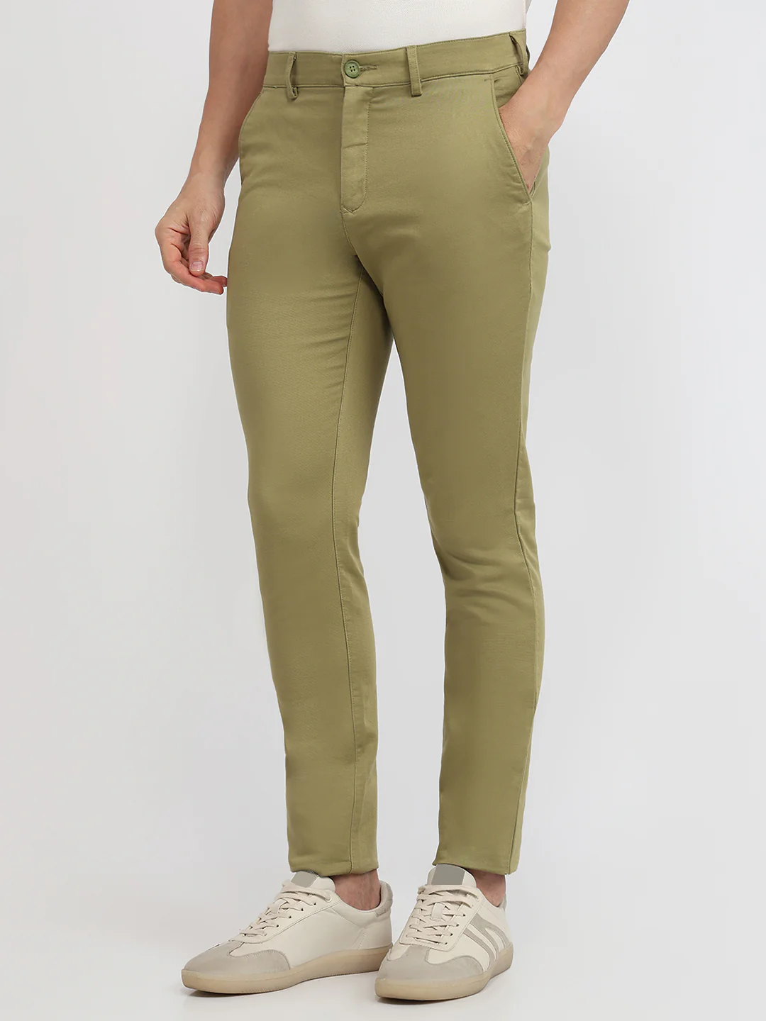 Colorplus Men Green Dobby Super Slim Fit Cotton Blend Trouser - Image 2