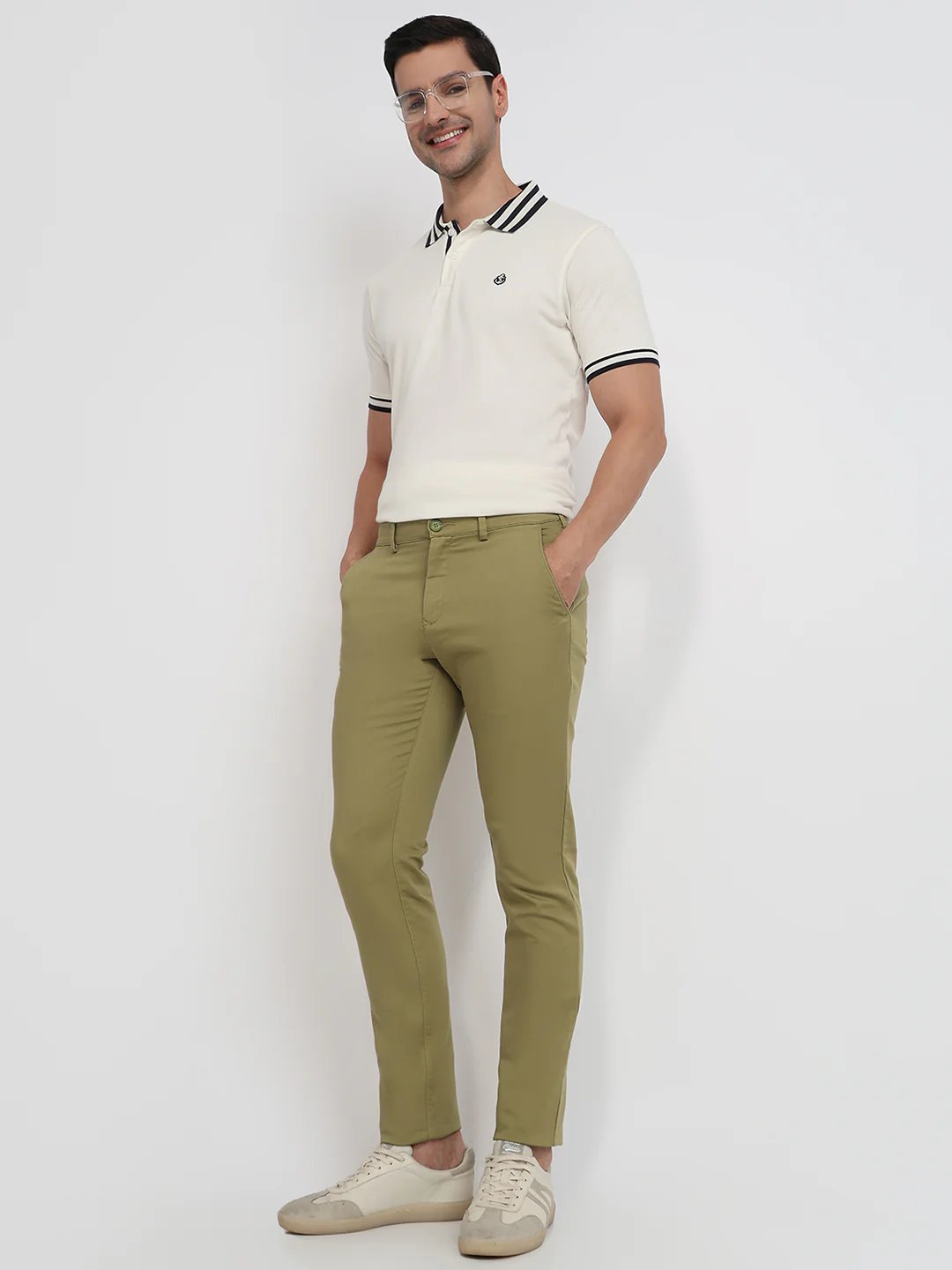 Colorplus Men Green Dobby Super Slim Fit Cotton Blend Trouser - Image 5