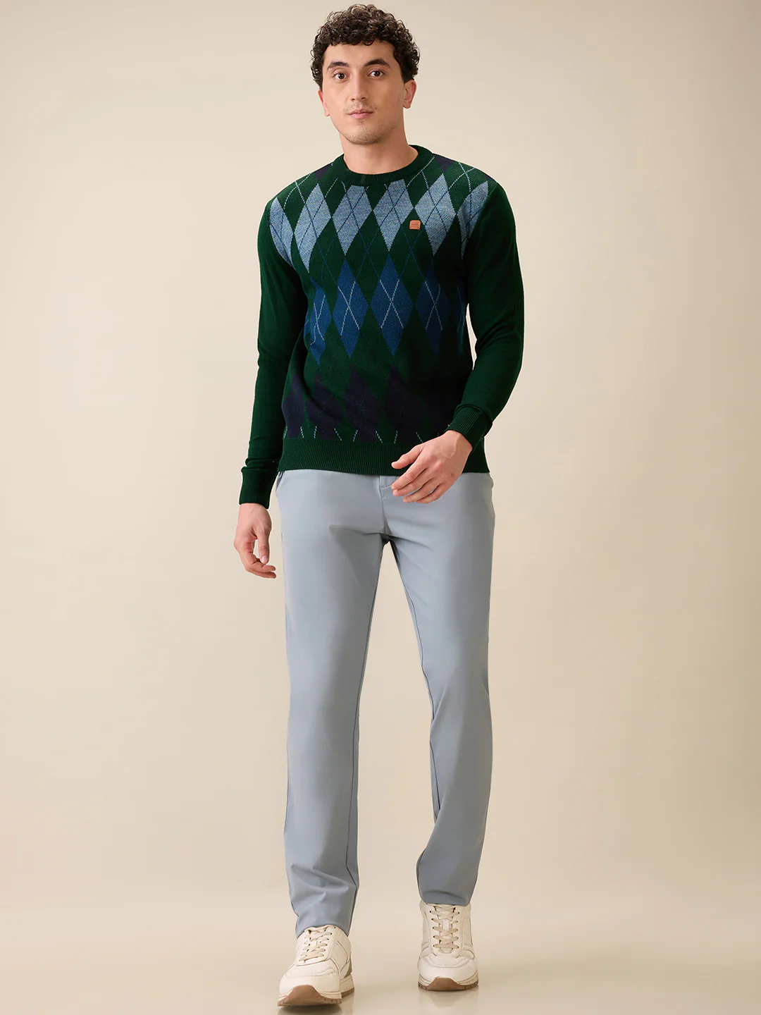 Colorplus Men Green Jacquard Regular Fit Acrylic Full Sleeve V Neck Collar Sweater - Image 5