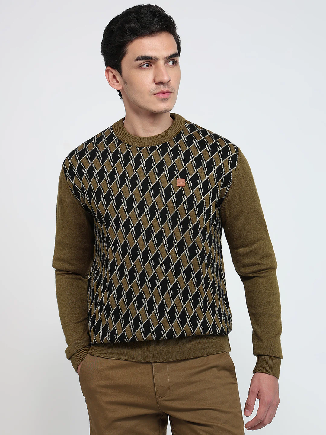 Colorplus Men Green Jacquard Regular Fit Acrylic Sweatshirt