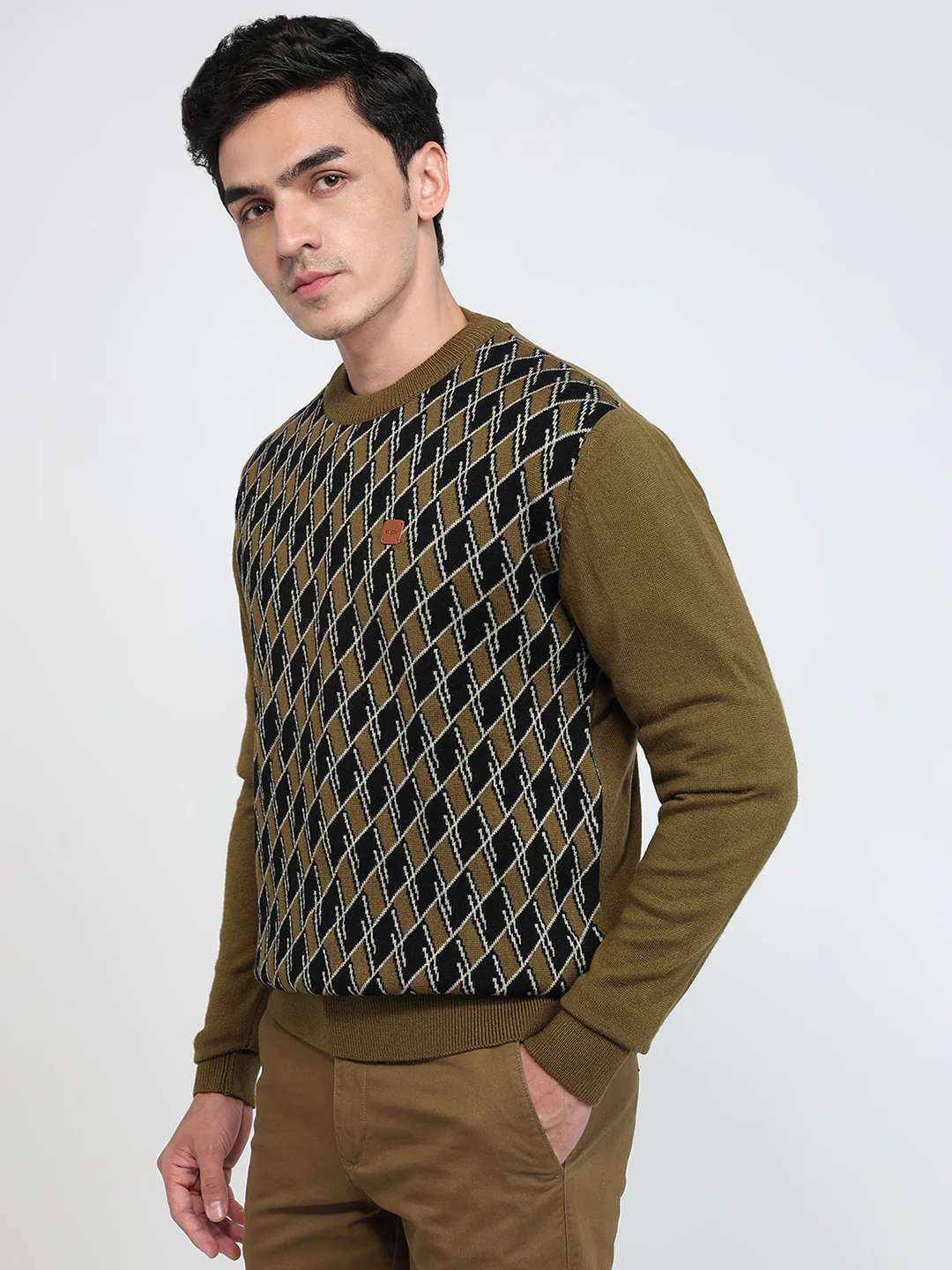 Colorplus Men Green Jacquard Regular Fit Acrylic Sweatshirt - Image 2