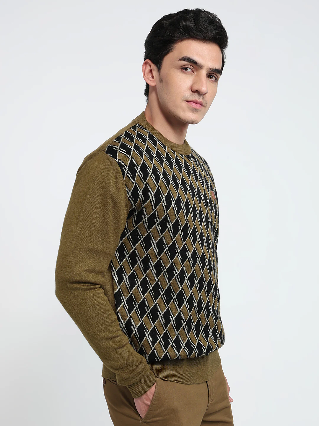 Colorplus Men Green Jacquard Regular Fit Acrylic Sweatshirt - Image 3