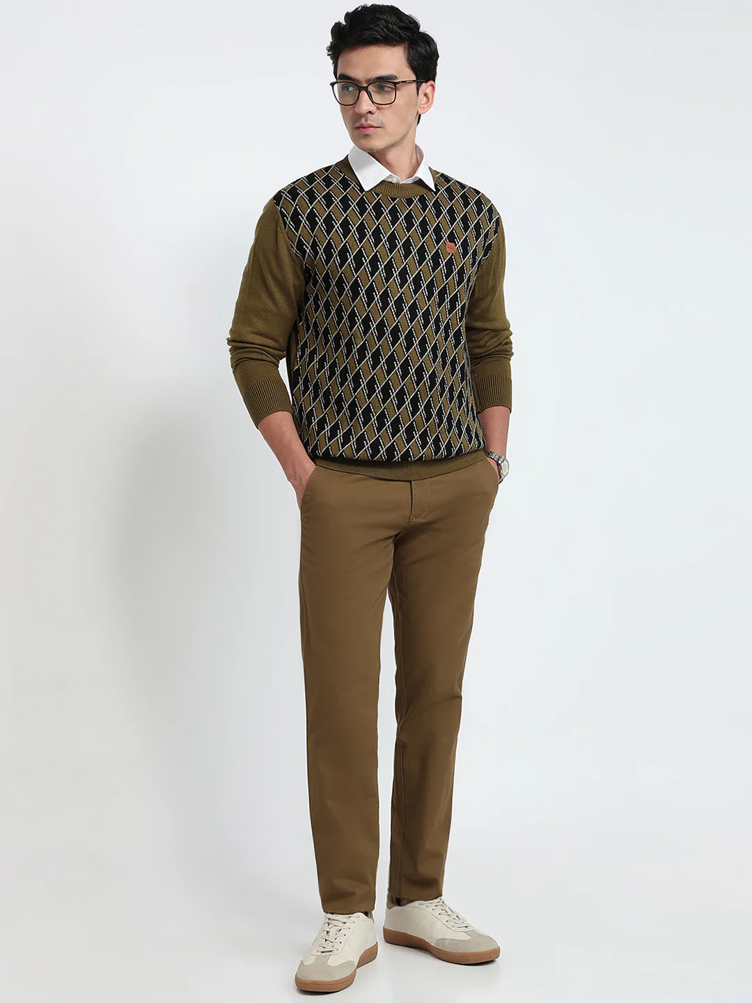 Colorplus Men Green Jacquard Regular Fit Acrylic Sweatshirt - Image 5