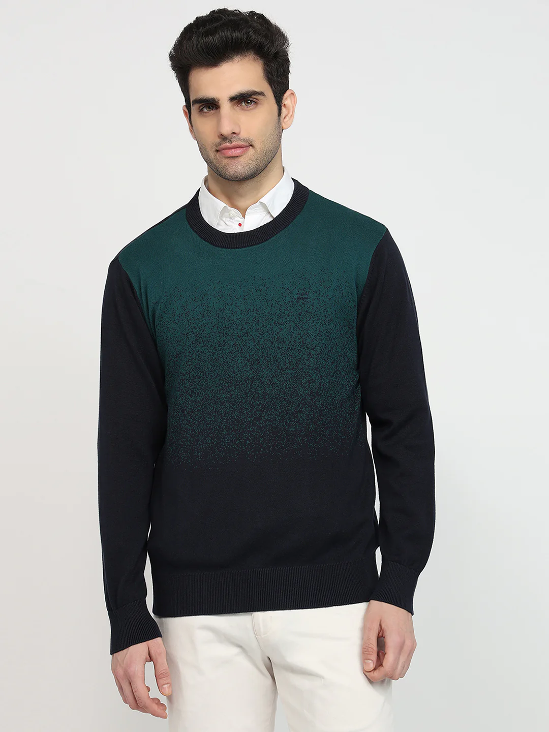 Colorplus Men Green Jacquard Regular Fit Cotton Sweatshirt