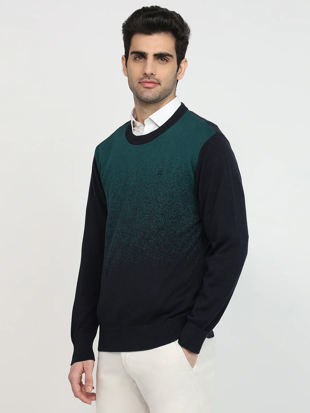 Colorplus Men Green Jacquard Regular Fit Cotton Sweatshirt - Image 2