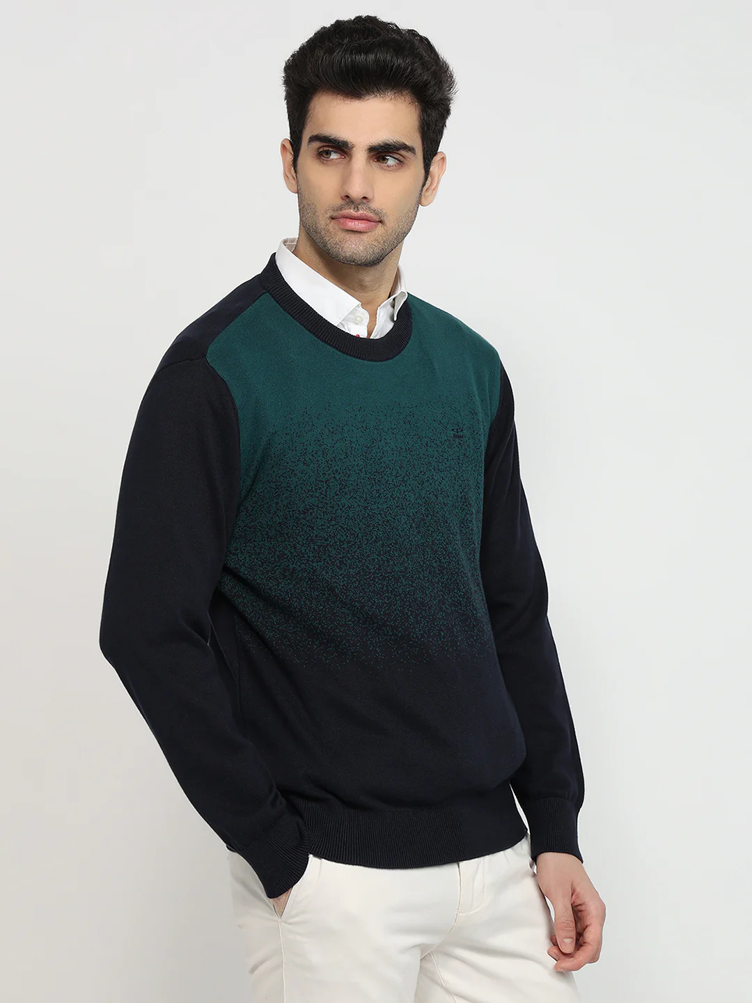 Colorplus Men Green Jacquard Regular Fit Cotton Sweatshirt - Image 3