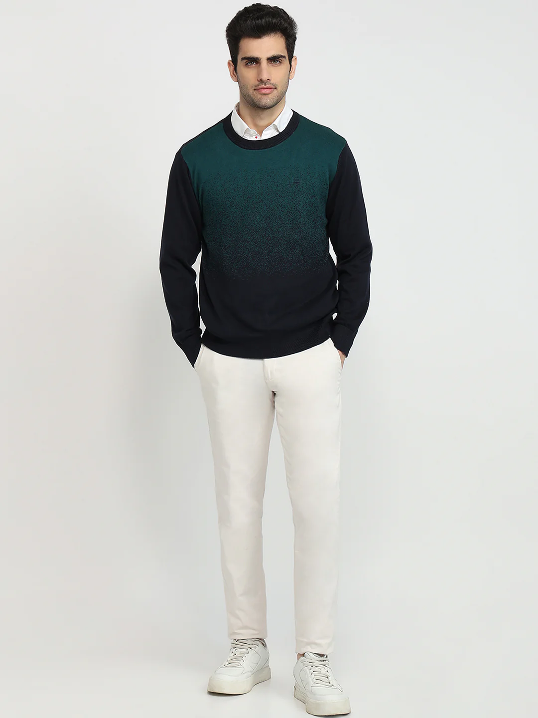 Colorplus Men Green Jacquard Regular Fit Cotton Sweatshirt - Image 5