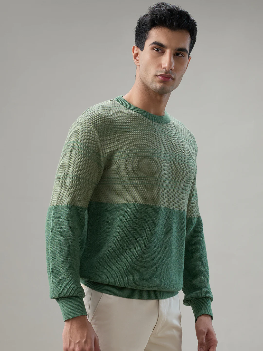 Colorplus Men Green Jacquard Regular Fit Cotton Sweatshirt - Image 2